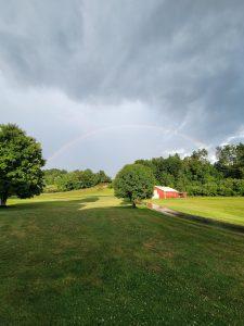 Leton's Backyard with a rainbow in the sky